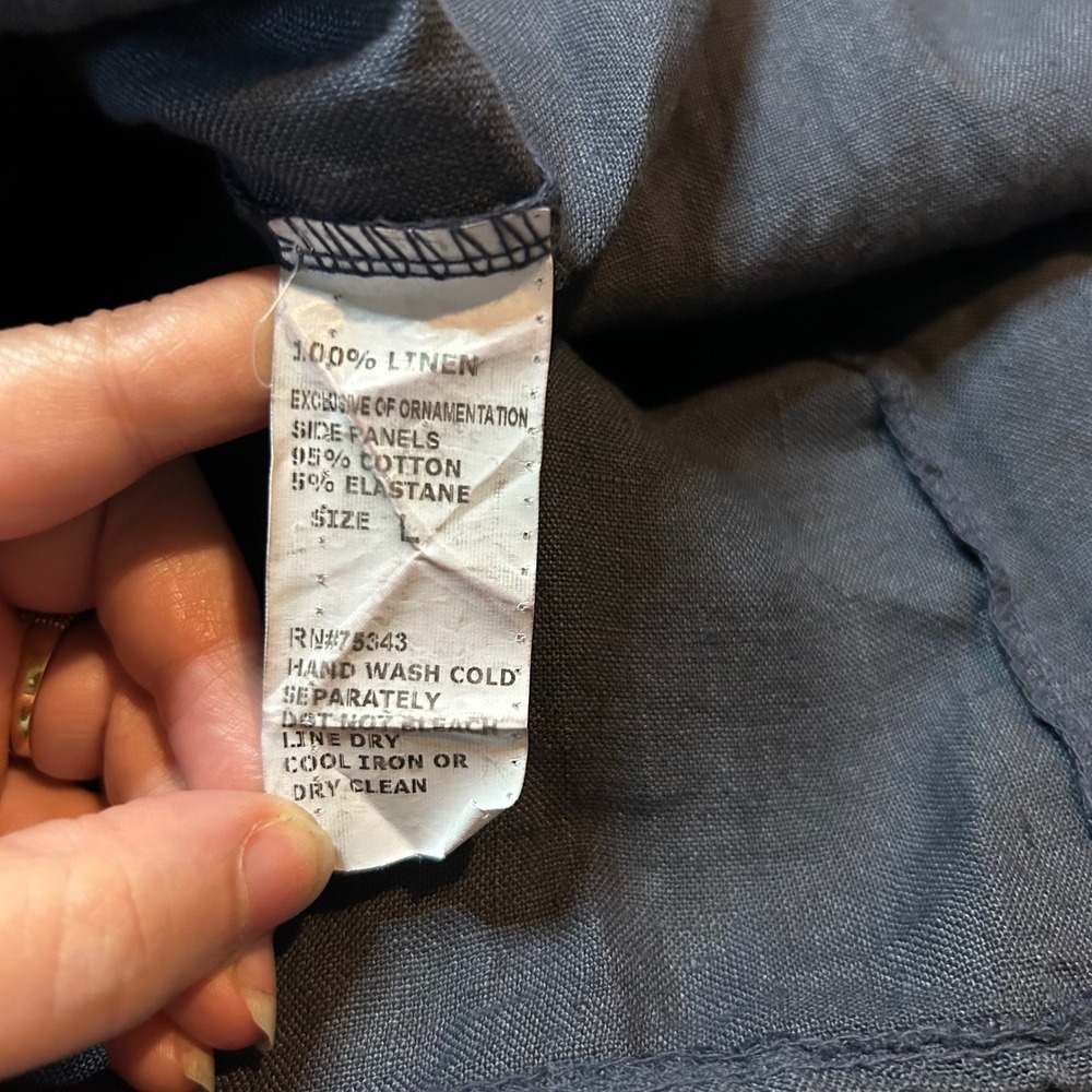 Navy Linen Embellished Shift Dress Pocket L Made In Italy Quiet Luxury Old Money - Picture 9 of 9